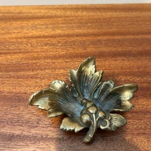 Vintage Gold Solid Brass Carved Grape Leaf Trinket Dish - Ashtray